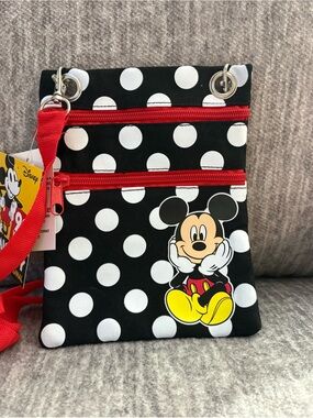 Disney Black & White Polka Dot Crossbody Bag with Red Trim